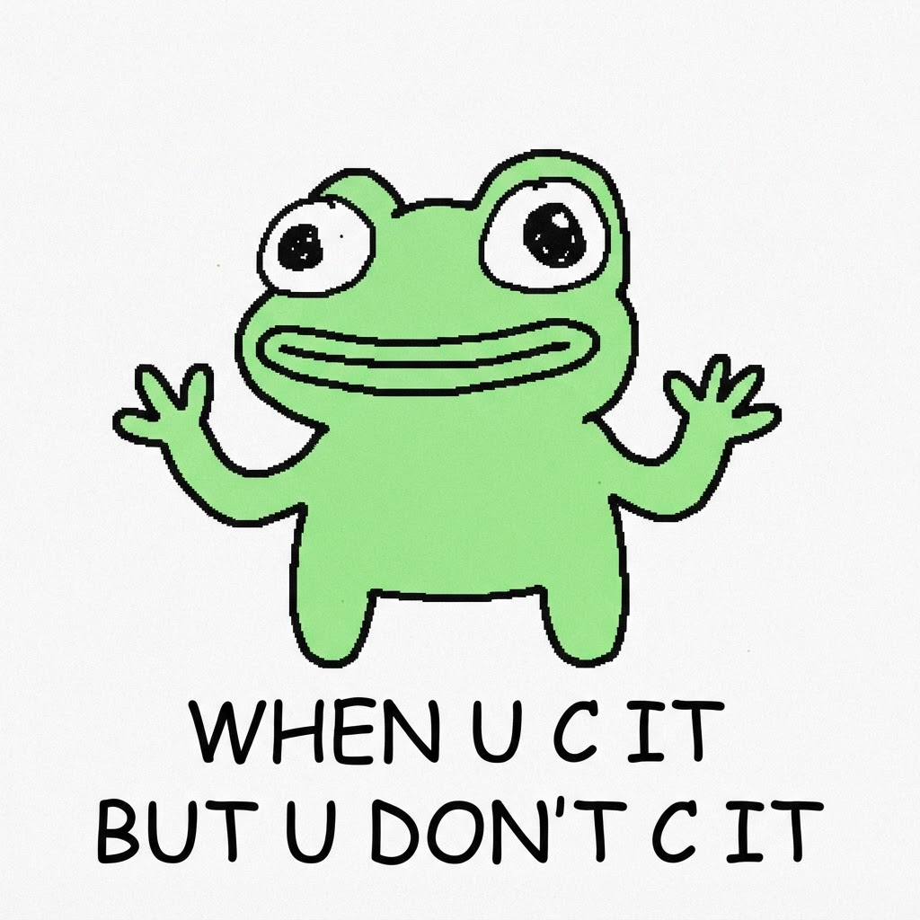Hand-drawn cartoon green frog meme